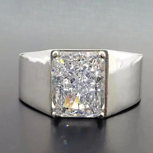 Anillo de Compromiso Vintage para Mujer con Diamante Cultivado en Laboratorio Tishya de 5.00 Quilates, Color E, Corte Radiante |   Chapado en Oro Blanco de 14K |   IGI - Product Image 1