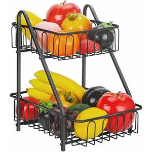 Kitchen Countertop <b>Display</b> 2 Tier Fruits <b>Basket</b> Rack Decorative Iron Wire <b>Baskets</b> Racks Handicrafts For Home Decoration Items - Product Image 1