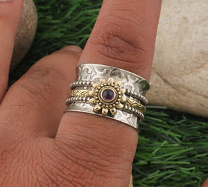 แหวนดอกไม้ประดับพลอยอเมทิสต์ธรรมชาติทรงเบเซล เงินแท้ 925 แหวนลายดอกไม้ แหวนประจำเดือนกุมภาพันธ์ เครื่องประดับสำหรับงานปาร์ตี้ - Product Image 6