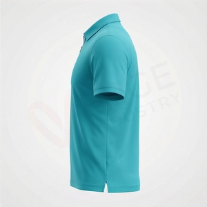 Polo à manches courtes pour homme, couleur turquoise, fermeture éclair, 100% polyester, tricoté, séchage rapide, uni, sportif, coupe classique - Product Image 3