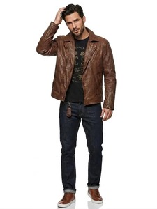Chaqueta de Motociclista Asimétrica Marrón para Hombre - Product Image 3