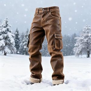 Pantalon pour homme adulte en similicuir PU, style cargo ample, coupe droite, Y2K - Product Image 2