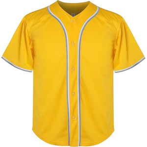 Bright Yellow Performance <b>Baseball</b> Jersey Unique Light Blue and White Double Piping Full Button Style - Product Image 1