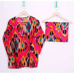 Conjunto de Pijama de Verano para Mujer, Hecho a Mano, 100% Algodón, Estampado Ikat, Ecológico, Transpirable, Elegante, Suave, Ropa de Dormir con Características Térmicas - Product Image 3