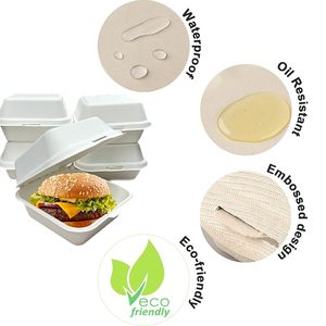 Boîte à lunch jetable en bagasse de canne à sucre, design minimaliste, capacité 30 oz, biodégradable, pour plats à emporter, burgers, etc. - Product Image 5