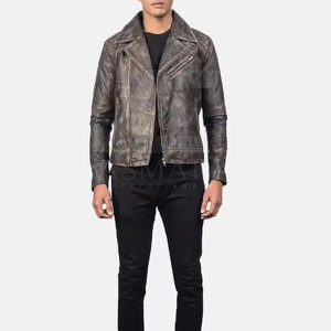 Custom Color Mens <b>Leather</b> <b>Jacket</b> Classic <b>Retro</b> Design With Front Zip Closure And Side Pockets - Product Image 4