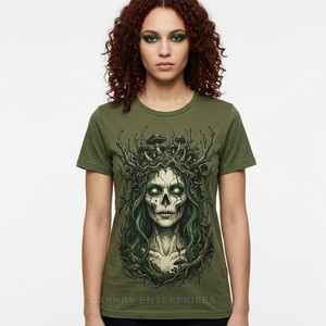 Camiseta personalizada con estampado de calavera y rosa de vitral para mujer, camiseta gótica con gráfico de catedral, camiseta floral artística, estilo vintage, ropa de calle para mujer - Product Image 6