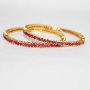 Memoria Jewels Natural Precious Gemstone <b>Ruby</b> Bangle Gold Plated 925 Sterling Silver Women's Engagement Gift Party Jewelry - Product Image 2
