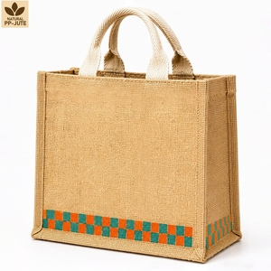 กระเป๋าช้อปปิ้งผ้ากระสอบเคลือบลามิเนต สำหรับงานโปรโมชั่น ขนาด 28x23x10 ซม. รับทำโลโก้ตามสั่ง ขายส่ง รุ่น PH-JT-07 - Product Image 2