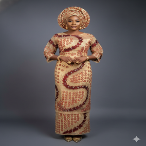 Dernier design de tissu nigérian George brodé or et bordeaux, matière de dentelle pour robe de mariée africaine, 120 GSM, 5 yards - Product Image 1