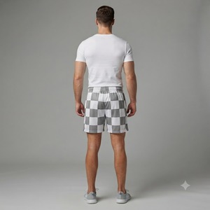 Shorts de bain sublimés pour hommes, gris et blanc, taille élastique, séchage rapide, décontractés, en polyester tissé - Product Image 2