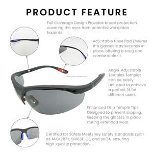 ANSI Z87+ Certified half frame angle-adjustable temples eye protection glasses for prolonged wear - Product Image 3