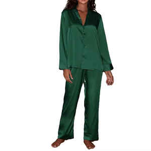 Conjunto de Pijamas Elegantes de Alta Calidad para Mujer, Transpirables, de Satén, 2 Piezas, Mangas Largas, Cuello Camisero, Cintura Elástica - Product Image 1