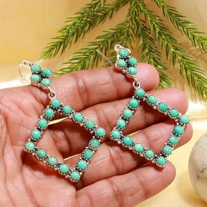 Natural Turquoise Oval Cut Gemstone 925 Sterling Silver Drop <b>Earrings</b> Exporter Natural Gemstone Jewelry <b>Fine</b> Silver Jewelry - Product Image 1
