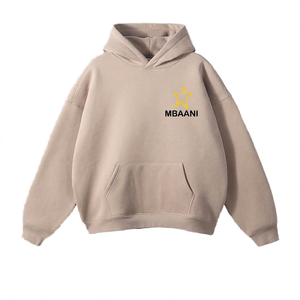 Sweat-shirt à capuche gris MBAANI, coupe classique, couleur unie, logo sur le devant, vêtement décontracté pour l'automne, 100% coton molletonné, sweat-shirt à capuche unisexe - Product Image 5
