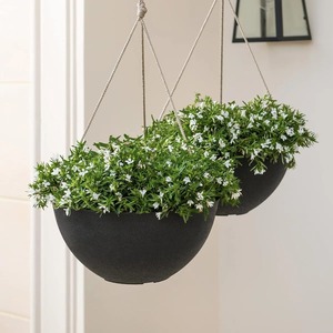 Pot de fleurs suspendu en métal vintage, design rustique pour plantes d'intérieur et d'extérieur, motif circulaire, finition blanche - Product Image 2