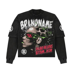 T-shirt à manches longues double couche personnalisé pour homme, impression sérigraphique, col rond, style hip-hop de luxe, graphique tendance - Product Image 2