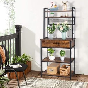 Scaffale da Cucina a 5 Ripiani con 10 Ganci a S, 1 Cassetto e Design Autoportante per Uso Industriale - Product Image 6