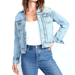 Nouvelle Veste en Jean Femme Tendance à Prix Abordable, Veste en Jean Bleu Clair Effet Vieilli, Style Vintage Déchiré, Vente en Gros Streetwear - Product Image 2