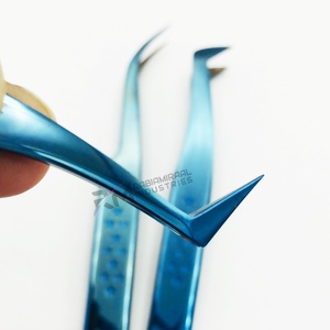 Pince à cils professionnelle RMI avec logo personnalisé, en acier inoxydable bleu plasma, pointe diamantée, antistatique, pour extensions de cils - Product Image 6