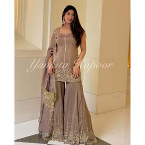 Women's Beautiful <b>Top</b>- Sharara and Dupatta Set with Intricate Embroidery Sequence Work - Product Image 1