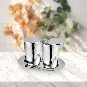 2 PCS Verre martelé avec couvercle en acier inoxydable et plateau Impression Set de service pour boissons Matériau en acier inoxydable - Product Image 1