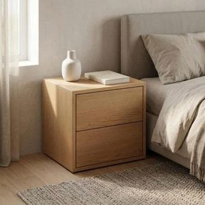 Mesa de Noche Moderna de Roble Macizo Ecológica y Ajustable con 2 Cajones, Mesita de Noche Minimalista de Madera, Mueble de Almacenamiento para Dormitorio - Product Image 5