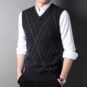 Gilet sans manches tricoté pour homme, motif Argyle, avec logo personnalisé, OEM, en nylon et acrylique, pour l'hiver - Product Image 1