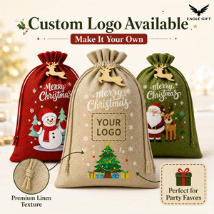 Sacs cadeaux personnalisés en jute écologiques avec cordon de serrage pour Noël, pochettes rustiques pour bonbons, ensemble pour fêtes de fin d'année - Product Image 2