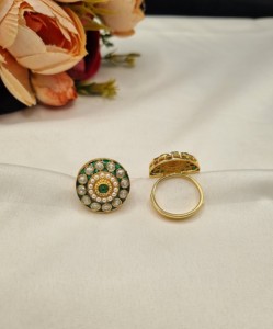 Traditional Round Stone Meenakari Kundan Pearl Embedded <b>Adjustable</b> <b>Ring</b> Gold Plated Designer Ethnic Festive Party Wear Jewellery - Product Image 3