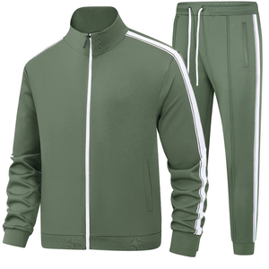 Survêtement vert pour homme, fermeture éclair intégrale, col montant, couleur unie, 100 % polyester, coupe classique, pour l'automne, avec poches latérales - Product Image 1
