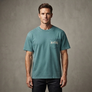 Camiseta de hombre color verde azulado con bolsillo, ropa para hombre, camisetas para hombre, proveedor mayorista, camiseta a bajo precio - Product Image 1