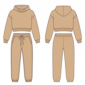 Ensemble de survêtement à capuche 2-en-1 délavé à l'acide pour femme, manches longues, pantalon à cordon de serrage, couleur unie, coupe décontractée, 100 % coton, pour l'automne - Product Image 2