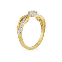 Bague en moissanite ronde brillante avec double halo et élégante alliance de fiançailles plaquée or à double sangle fendue