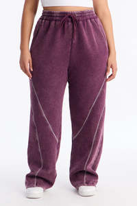 Pantalones de chándal morados de pierna ancha de felpa, de cintura alta, ajuste holgado, casuales para mujer, con cordón, de largo completo, de color liso, de algodón - Product Image 3