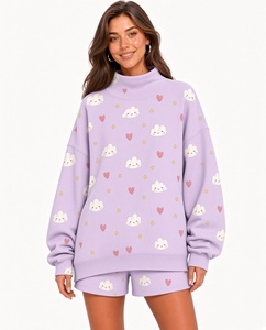 Ensemble deux pièces respirant coupe oversize pour femme : Sweat-shirt col montant personnalisé et short assorti - Product Image 4