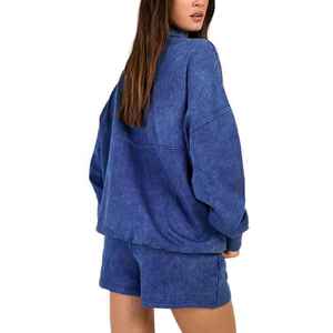 Ensemble de survêtement pour femme de haute qualité, 100% coton, coupe oversize, délavé à l'acide, avec logo personnalisé, pour la vente en gros - Product Image 4