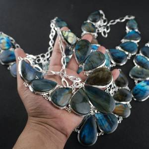 Handcrafted Pear Labradorite Necklace 925 Sterling Silver Bridal Gemstone Pendant Elegant Jewelry Gift Women - Product Image 2