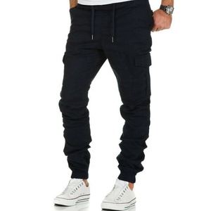 Pantalon cargo pour homme, vert olive, taille élastique, cordon de serrage, décontracté, automne, plusieurs poches, toile mi-lourde - Product Image 4