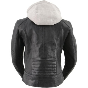 SAMROZ SPORTS Women's Black Premium Leather Motorcycle Biker <b>Racer</b> Style <b>Jacket</b> w/Hoodie - Product Image 3