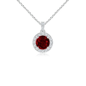 14K <b>Solid</b> <b>Gold</b> Round Cut 0.24Ctw Ruby Gemstone Dangle <b>Pendant</b> with 0.08Ctw Diamond Halo High Quality <b>Pendant</b> Link Chain Necklace - Product Image 1