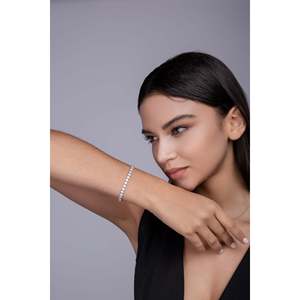 Luxurious Platinum Plated S925 Silver Flower Design Tennis <b>Bracelet</b> Set High Quality Moissanite Light Luxury Stylish Fashionable - Product Image 4