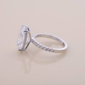 IGI Certified Oval Cut Lab Grown Diamond Hidden Halo Engagement-Wedding Ring in <b>Solid</b> 925 Sterling <b>Silver</b> with Pavé Band - Product Image 3