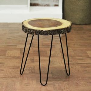 <b>Wood</b> <b>Slice</b> Side Table Hairpin Leg End Table Rustic Accent Stool for Living Room Decor - Product Image 2