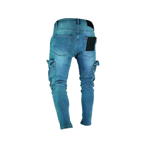 Jean en toile pour homme de qualité supérieure, taille élastique, coupe décontractée ample, taille mi-haute, délavage clair, 100 % coton - Product Image 2