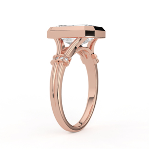 Ensemble de mariage en or jaune 14K 18K avec diamant de laboratoire taille ovale, bague solitaire entrelacée et alliance assortie micro-pavée Chevron V - Product Image 4