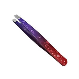 Pince à épiler de précision pour cils, en acier inoxydable, pointe lisse, manche dégradé rouge-violet - Product Image 1