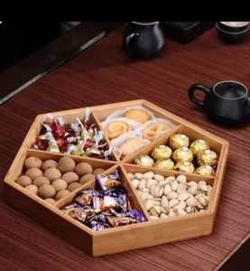 Wooden Hexagon Chocolate & Dry Fruit Tray Multi Section Snack Serving Tray Fruit Organizer Gift Platter - Product Image 1