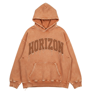 Sweat à capuche pour homme coupe droite en molleton épais 100% Coton, délavé à l'acide, à l'aspect vieilli et vintage, pour l'hiver, style décontracté, Hip Hop, personnalisable - Product Image 5