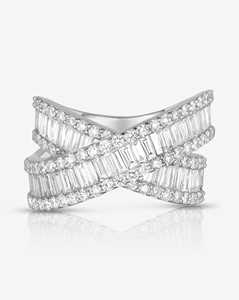Custom Round Baguette Lab Grown Diamond Crossover <b>Rings</b> 14K Solid <b>Gold</b> Pave Set Wide Statement Luxury <b>Cocktail</b> Jewelry Wholesale - Product Image 1